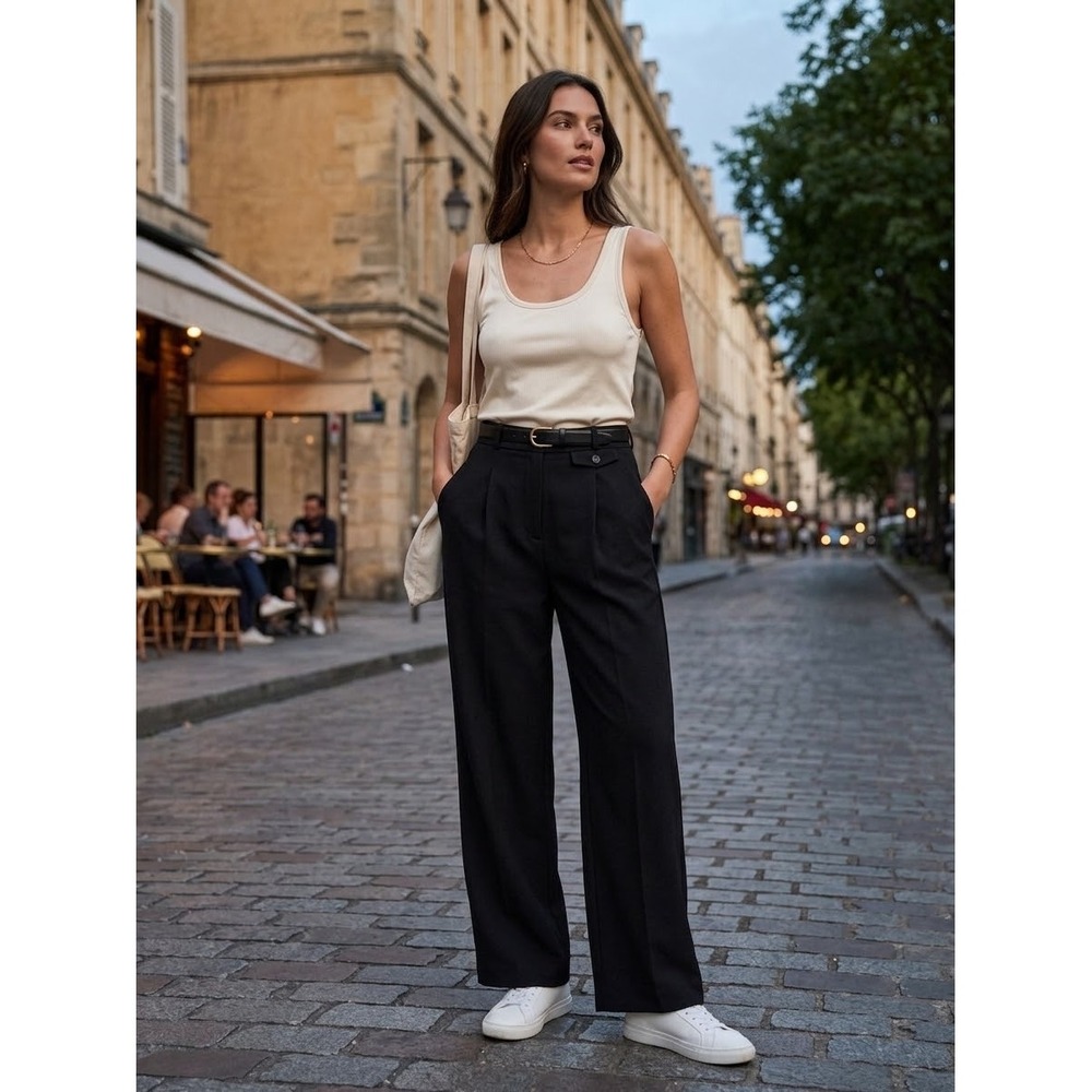 Madewell Harlow Wide-Leg Pants True Black Crepe Pleated Trousers NN981 Size 0